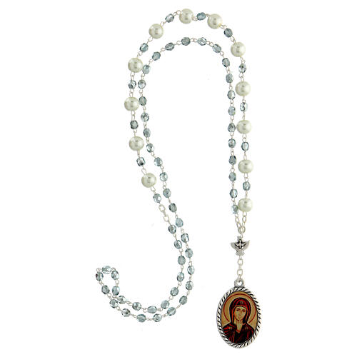 Rosary of Our Lady of Silence, metal and plastic, white and blue beads, 5-7 mm 4