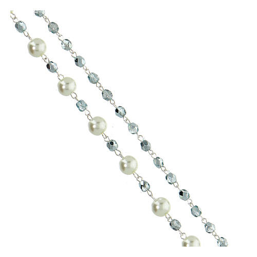 Rosary of Our Lady of Silence, metal and plastic, white and blue beads, 5-7 mm 3