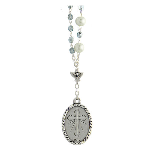 Rosario Madonna del Silenzio metallo grani bianchi e blu 5-7 mm 2