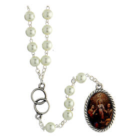 Rosenkranz der Heiligen Familie weiße Perlen 7 mm verbundene Ringe