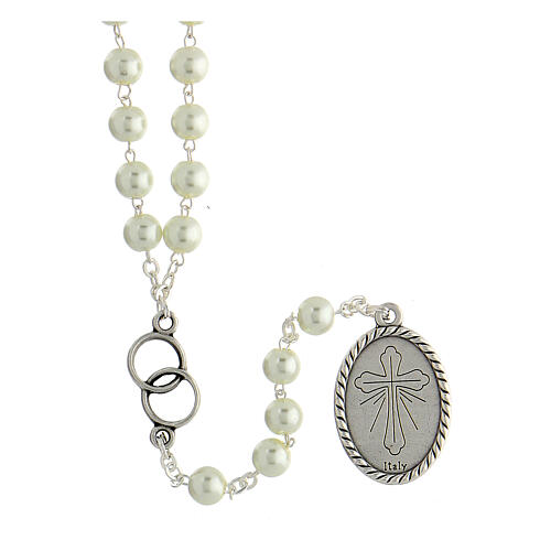 Rosary of the Holy Family, white beads of 7 mm and interlaced rings 2