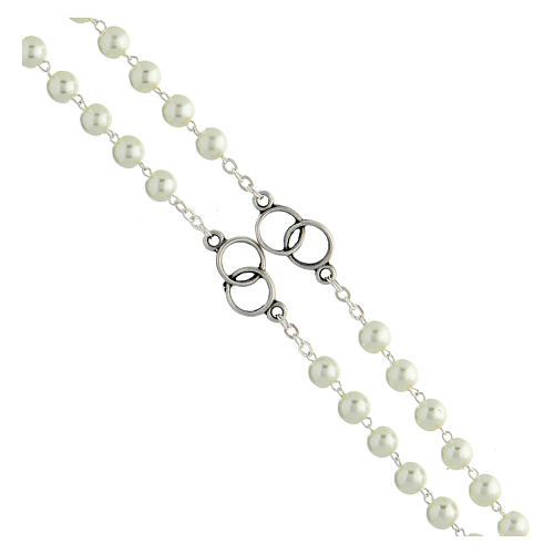 Rosary of the Holy Family, white beads of 7 mm and interlaced rings 3