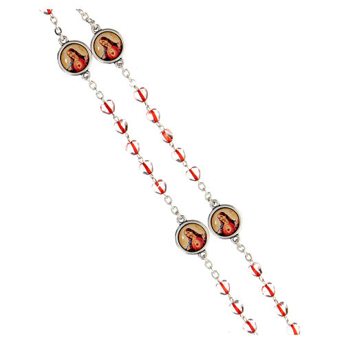 Rosenkranz Heiligstes Herz Jesu, Metall, Glasperlen in Herzform, 5 mm 3