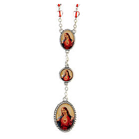 Rosary of the Sacred Heart with heart-shaped beads of 5 mm, metal and glass