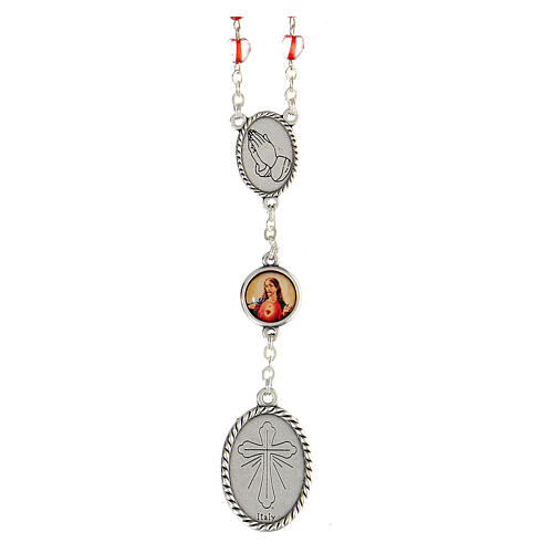 Rosary of the Sacred Heart with heart-shaped beads of 5 mm, metal and glass 2