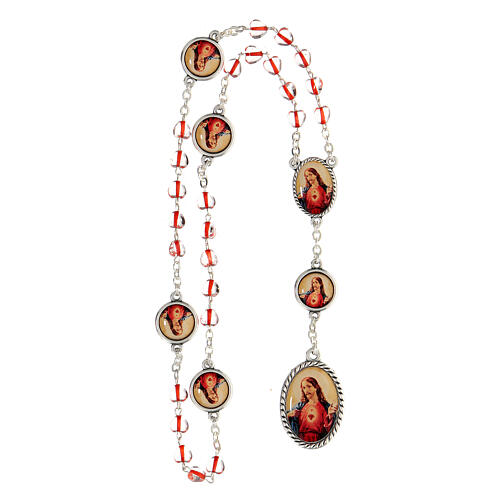 Rosary of the Sacred Heart with heart-shaped beads of 5 mm, metal and glass 4