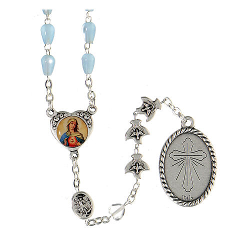Rosary of the Immaculate Heart of Mary, blue beads of 7x5 mm, metal and plastic 2