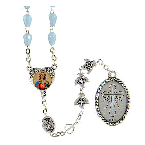 Rosary of the Immaculate Heart of Mary, blue beads of 7x5 mm, metal and plastic 2