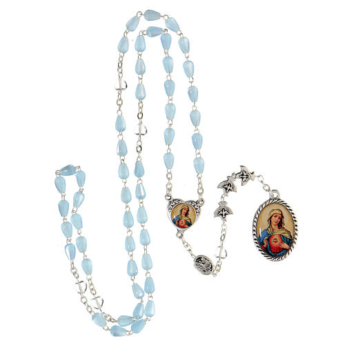 Rosario metallo Sacro Cuore di Maria grani turchesi 7x5 mm 4