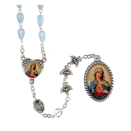 Terço metal Sagrado Coração de Maria contas cor azul-turquesa 7x5 mm 1