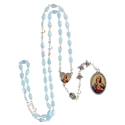Terço metal Sagrado Coração de Maria contas cor azul-turquesa 7x5 mm 4