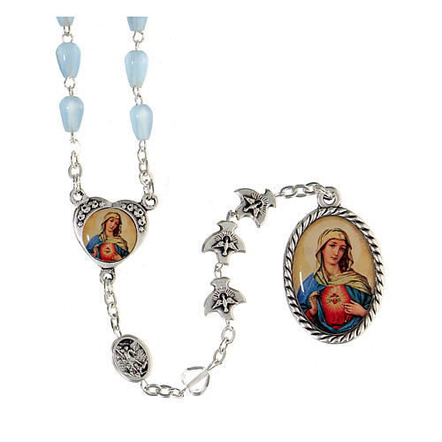 Metal rosary Sacred Heart of Mary with doves, turquoise 1