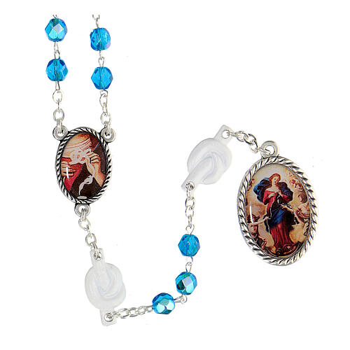 Rosary of Mary Untier of knots, 6 mm light blue beads and metal 1
