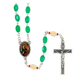 Rosary of Our Lady of Health, white and green beads of 8 mm, metal and plastic