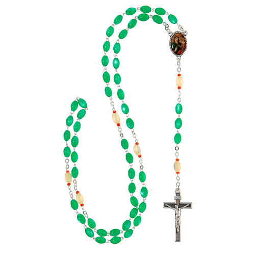 Our Lady of Good Health rosary in metal, 8 mm white and green beads 4