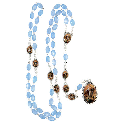 Rosary of the Immaculate Conception, blue beads of 9x6 mm, metal and plastic 4