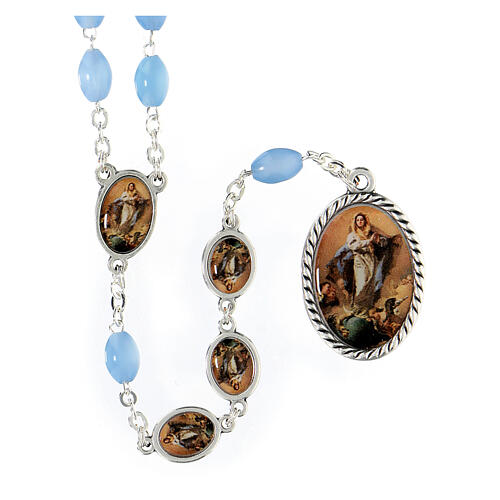 Rosario Inmaculada metal granos azules 9x6 mm circunferencia 75 cm 1