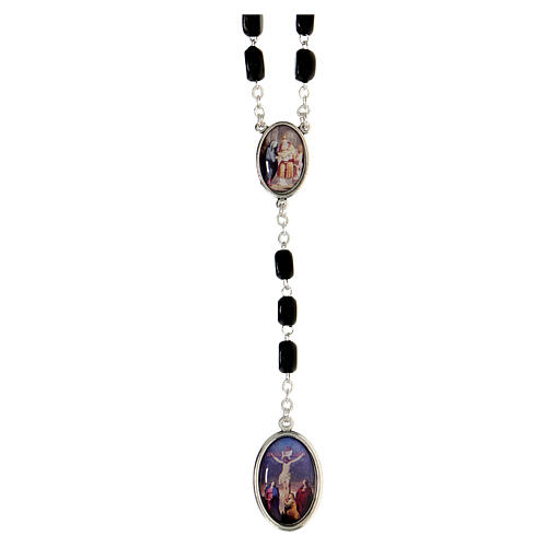 Rosary of Our Lady of Sorrows, black cylindrical beads of 9x5 mm, wood and metal 1