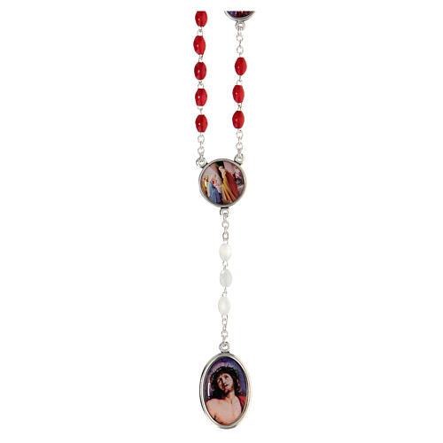 Rosary of the Precious Blood, 5 mm beads of red wood and white plastic 1