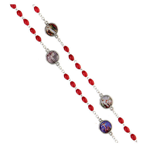 Precious Blood Rosary metal, white and red plastic wood beads 5 mm 3