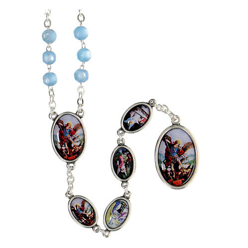Rosary of Saint Michael, light blue plastic beads of 6 mm 1