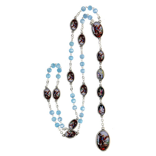 St Michael metal rosary with turquoise plastic beads 6 mm circumference 60 cm 4