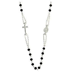 Black rosary choker, zamak and glass, Miraculous Medal and 3 mm beads