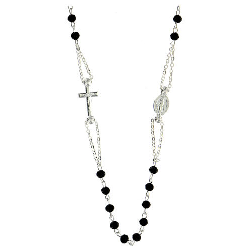 Black rosary choker, zamak and glass, Miraculous Medal and 3 mm beads 1