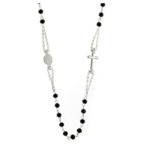 Black rosary choker, zamak and glass, Miraculous Medal and 3 mm beads 2