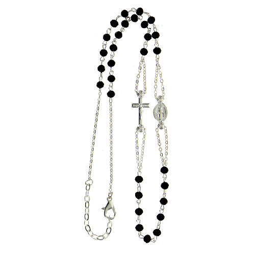 Black rosary choker, zamak and glass, Miraculous Medal and 3 mm beads 3