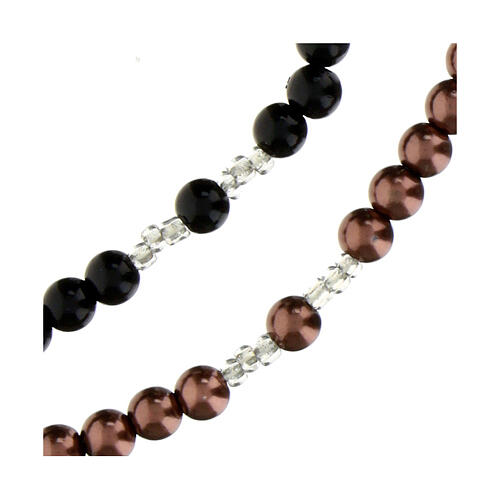 Rosario San Benito granos símil perla negra y bronce 6mm 3