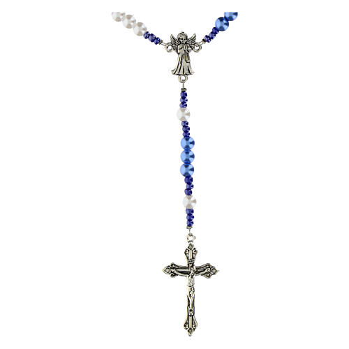 Guardian angel rosary with 0.24-inch blue and white pearl-like beads 1