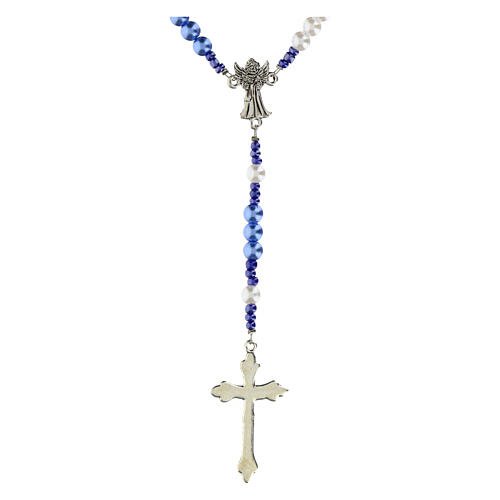 Chapelet Ange Gardien grains imitation perles bleus et blancs 6 mm 2