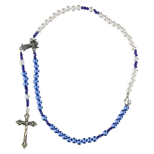 Chapelet Ange Gardien grains imitation perles bleus et blancs 6 mm 4