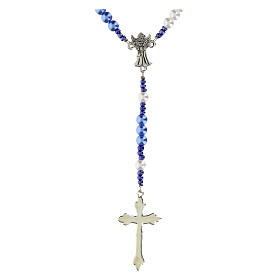 Guardian Angel Rosary with Blue and White Imitation Pearl Beads, 6mm
