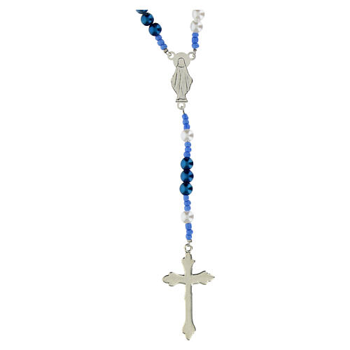 Chapelet Vierge Miraculeuse imitation perles bleues et blanches 6 mm 2