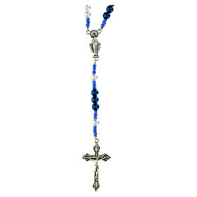 Miraculous Mary Rosary with Blue and White Imitation Pearl, 6mm