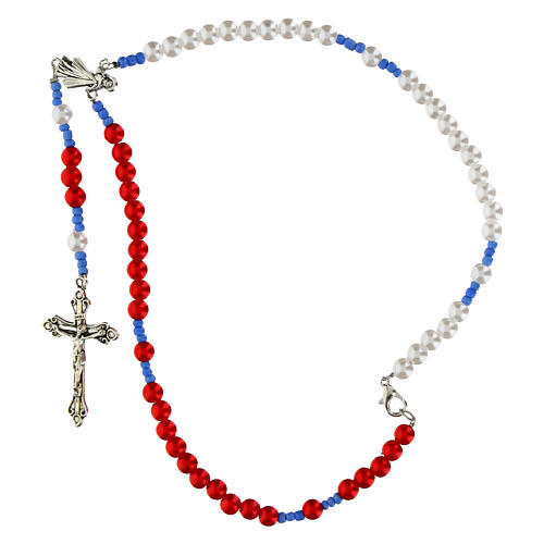 Merciful Jesus rosary with 0.16-inch red beads, imitation pearl 4