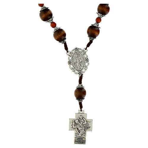 Decade Madonna Miracolosa grani legno marrone doppia cappetta 12mm 1