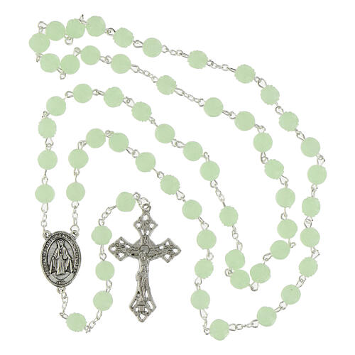 Terço Nossa Senhora da Medalha Milagrosa contas em forma de rosa plástico luminoso 8 mm 4