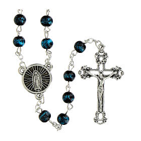 Rosario Madonna Guadalupe grani vetro screziato blu 6mm