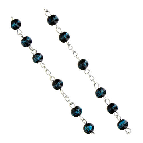 Rosario Madonna Guadalupe grani vetro screziato blu 6mm 3