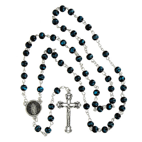 Rosario Madonna Guadalupe grani vetro screziato blu 6mm 4