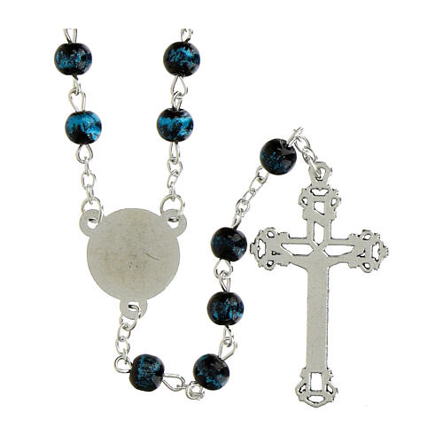 Terço Nossa Senhora de Guadalupe contas de vidro azul marmorizado 6 mm 2