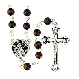 Rosario Gesù Misericordioso grani in vetro nero screziato rosso 6mm