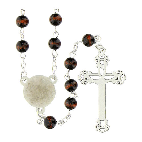Rosario Gesù Misericordioso grani in vetro nero screziato rosso 6mm 2