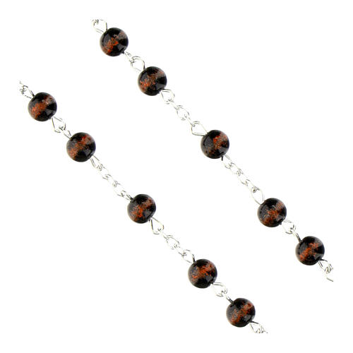Terço Cristo Misericordioso contas de vidro preto marmorizado vermelho 6 mm 3