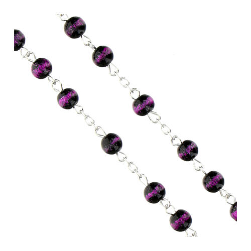 Rosenkranz Wundertätige Gottesmutter geflecktes Glas in Amethystfarbe-Perlen 6mm 3
