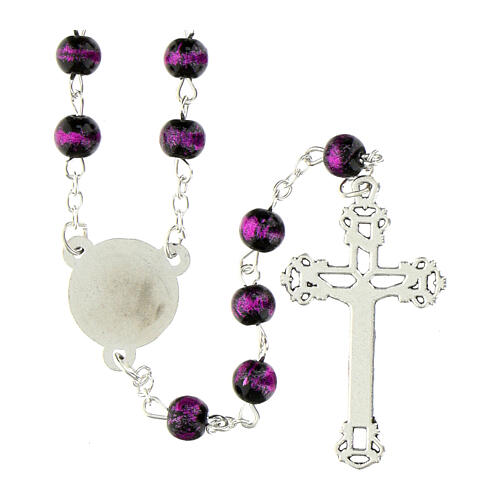 Chapelet Vierge Miraculeuse verre marbré couleur améthyste 6 mm 2