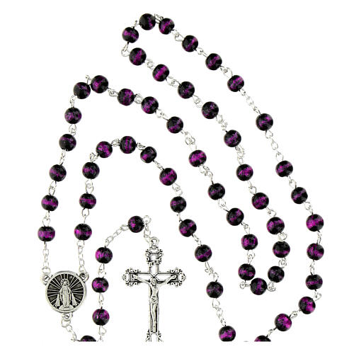 Rosario Madonna Miracolosa vetro screziato color ametista 6mm 4